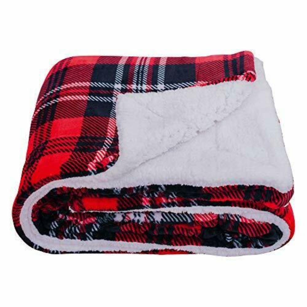 Sherpa Plaid Fleece Throw Soft Bedding Blanket